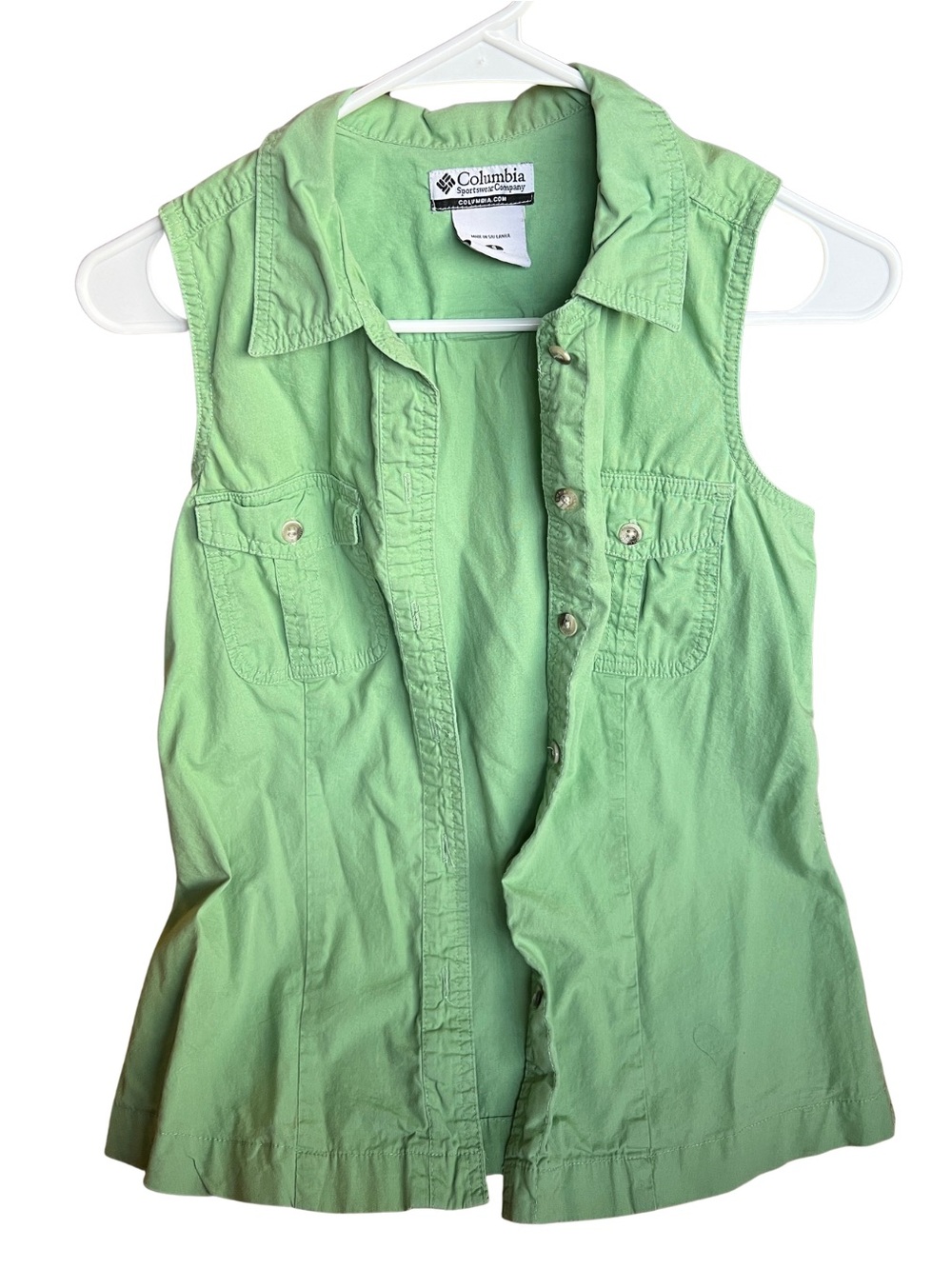 Y2K 2000s Columbia Sleeveless Button Down Utility Top Green S